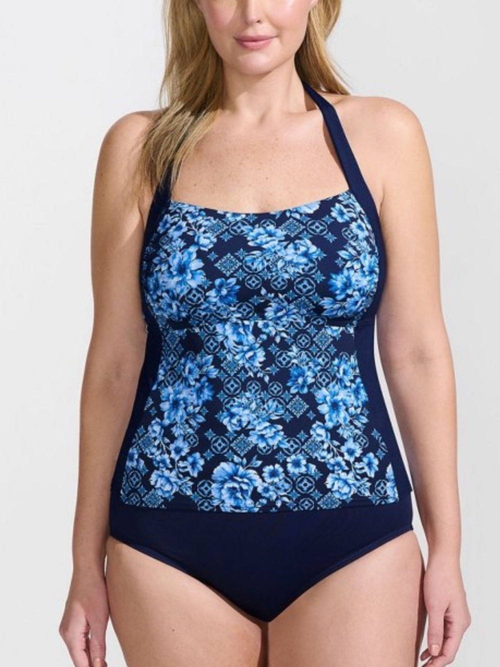 Lands' End Navy & Light Blue Tankini, Size 16, NWT